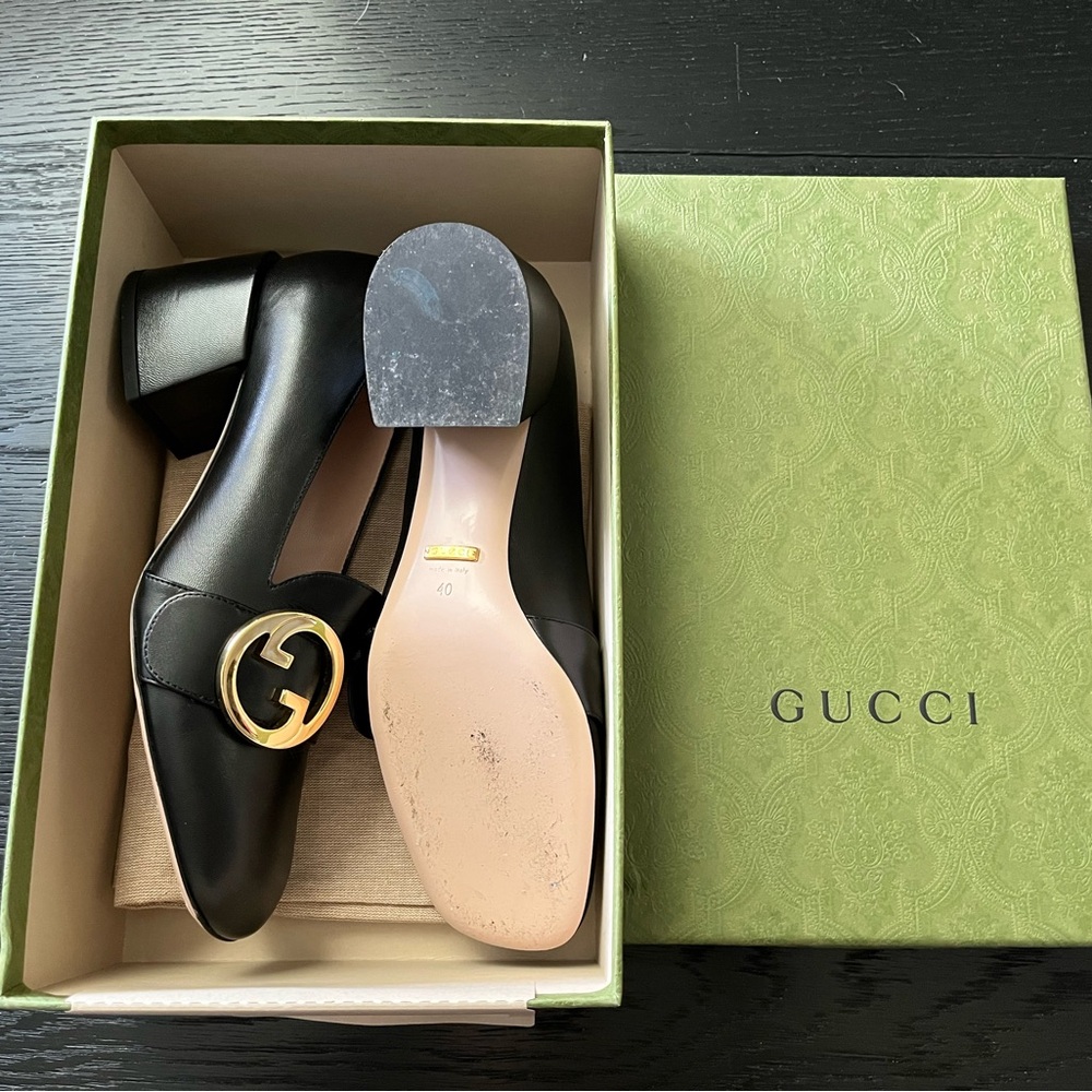 Gucci Woman Leather Malaga Kid Loafer Pump aka the Blonde Mid Heel Pumps - Picture 11 of 14